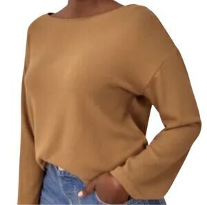 Reformation Mika Knit Top in Butterscotch with Long Flared Sleeves Size S